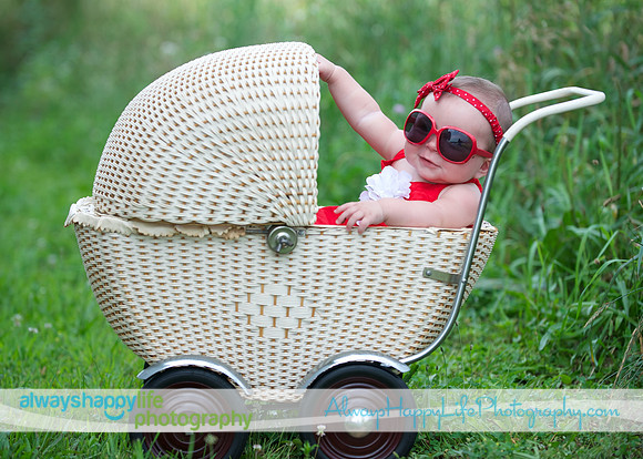 6 Month Baby Portrait in Vintage Carriage